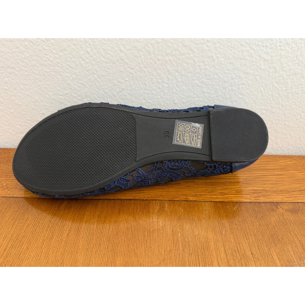 Greatonu Navy Blue Floral Lace Mesh Ballet Flats Leather Insole Size 8 - Picture 7 of 7
